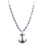 Stainless Steel Chain with Silver and Tiger Eye Beads and Anchor Pendant